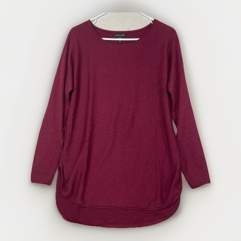 Eileen Fisher Medium 100% Merino Wool Ballet Neck Sweater Top High Low Hem